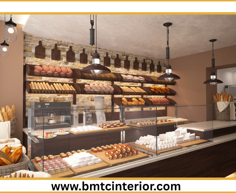 Attractive and fresh interior design for a bakery in Oman, showcasing modern aesthetics and inviting customer spaces.