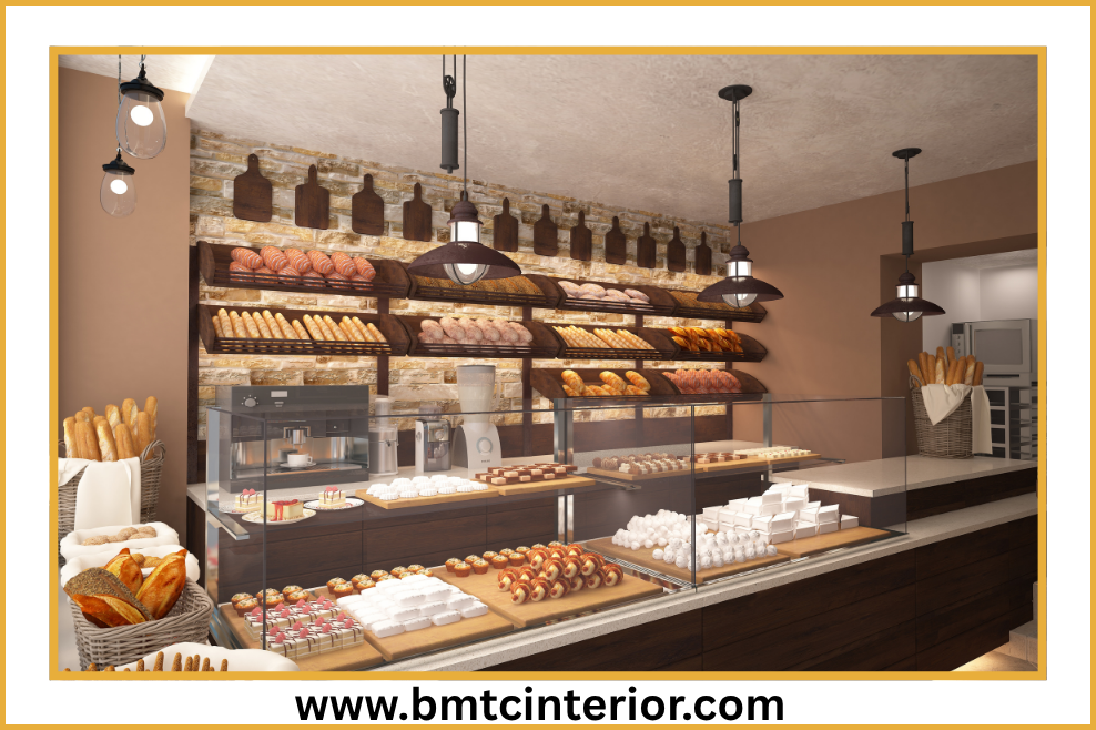 Attractive and fresh interior design for a bakery in Oman, showcasing modern aesthetics and inviting customer spaces.