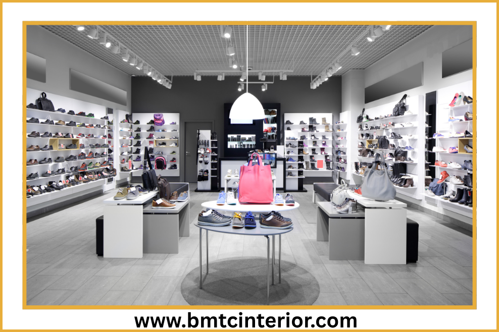 Modern retail store interior design in Muscat with creative product displays and comfortable seating areas.