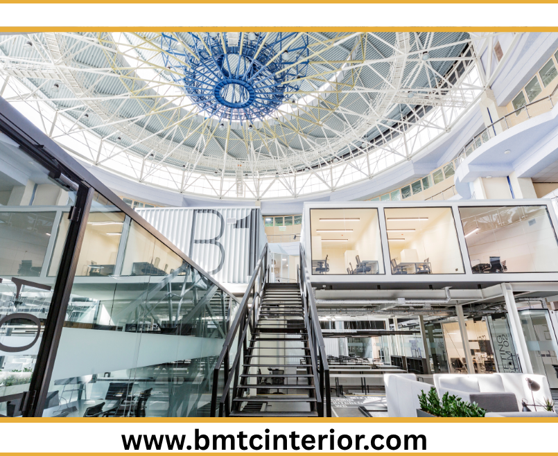 Modern commercial interior design in Muscat creating a premium brand look with elegant furniture and lighting.
