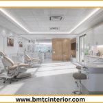 Modern and clean clinic interior design in Muscat, featuring a reception area and consultation room.