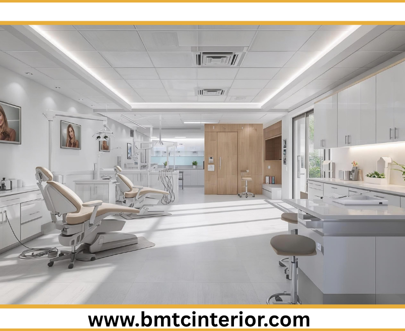 Modern and clean clinic interior design in Muscat, featuring a reception area and consultation room.