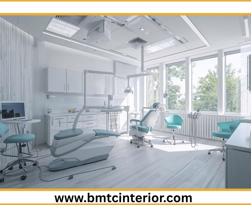 Sleek and modern interior design for a commercial clinic in Muscat, Oman, focusing on patient comfort and professional aesthetics.