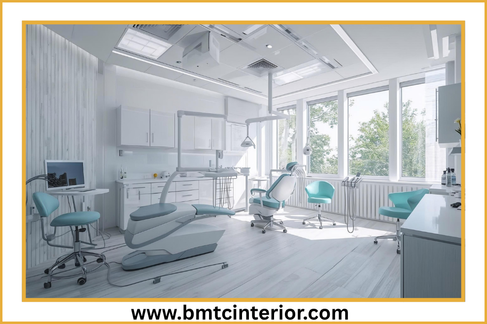 Sleek and modern interior design for a commercial clinic in Muscat, Oman, focusing on patient comfort and professional aesthetics.