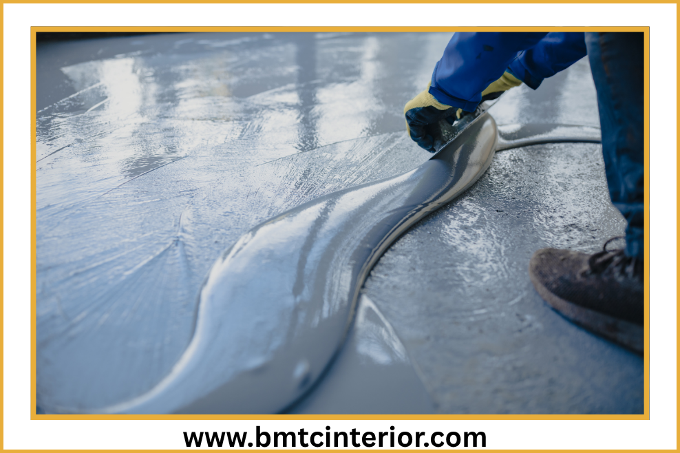 Epoxy flooring installation on a concrete floor
