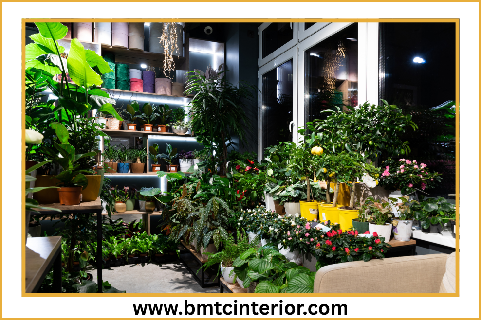 Flower shop interior in Oman with display counters and floral arrangements