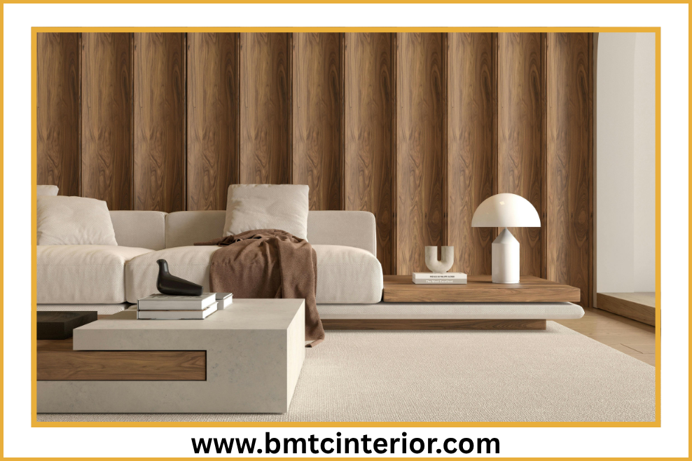 Wooden wall cladding in a modern interior in Oman