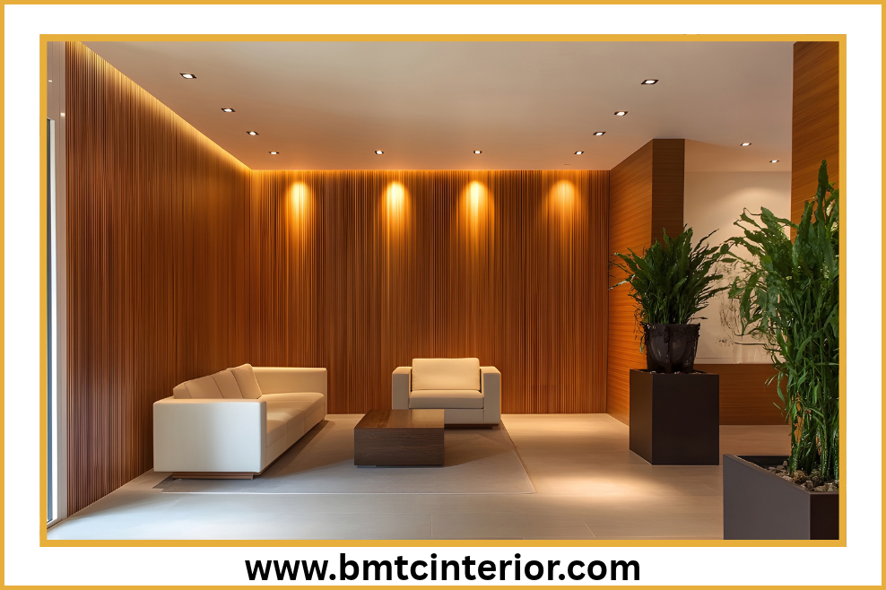 Decorative fluted wall panels in a modern interior