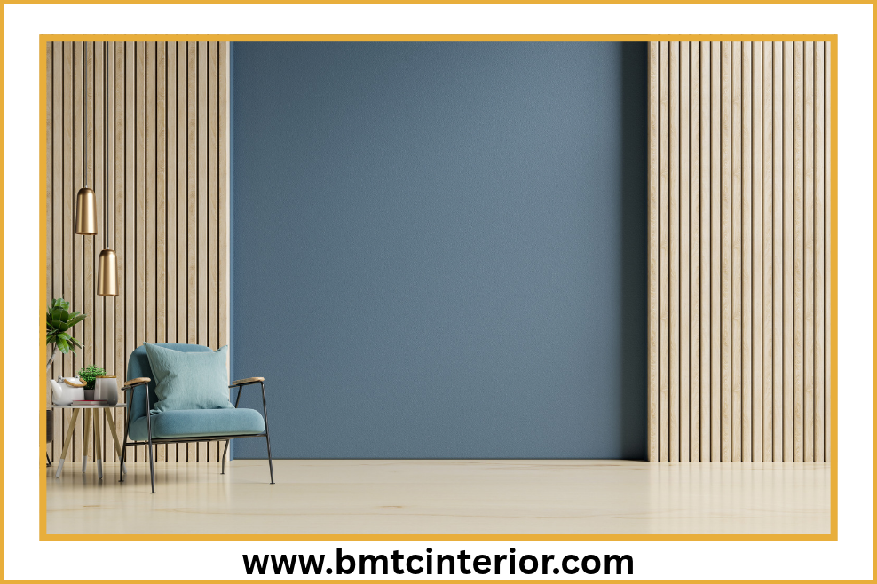 Slatted acoustic wall panels in a modern interior