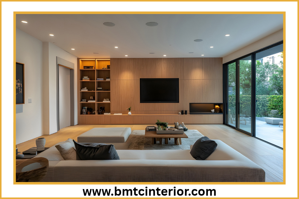 Feature wall with decorative wall panels in a modern interior